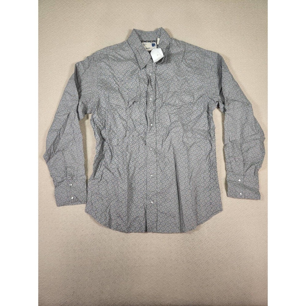 Pure Stuff Shirt Mens Small S Button Up Pearl Snap Collar Cotton Gray Blue NWT
